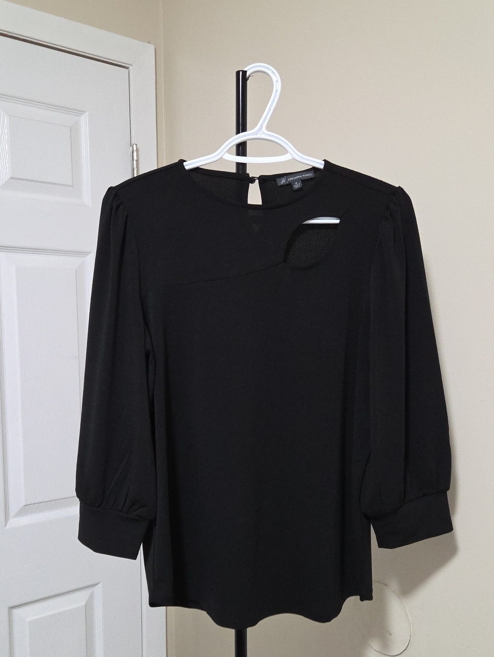 Adrianna Papell Black Long Sleeve Cutout Top